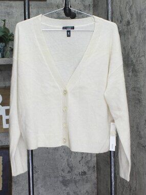 Aqua White Front Button Cashmere V Neck Cardigan Sweater V10337 Ash L Sz L